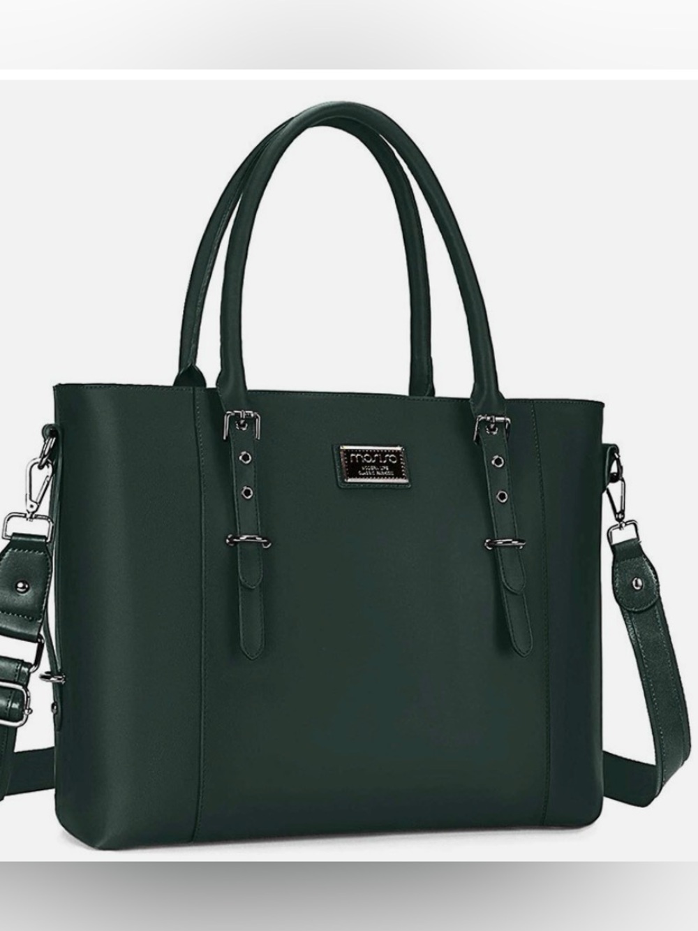 NWOT Mosiso Hunter Green Faux Leather Laptop Tote Work Bag Crossbody
